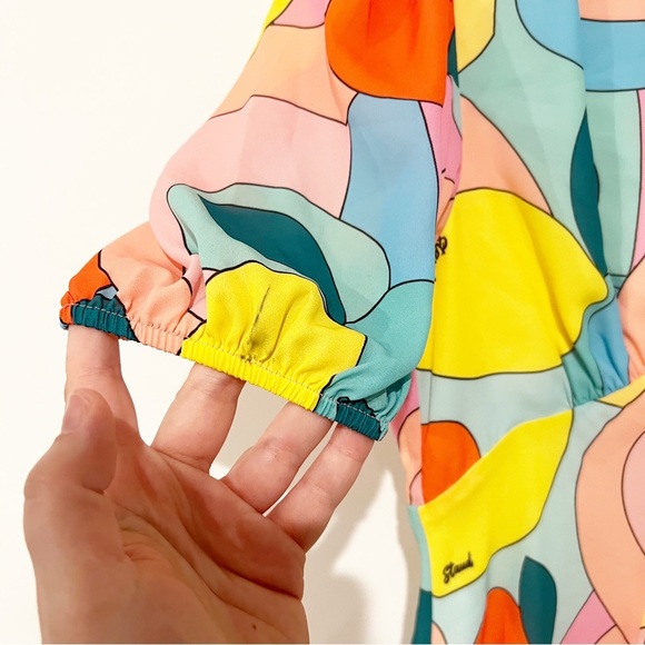 Staud Mini Milla Dress in Citrus Kaleidoscope Multicolor Puff Sleeve in Size 0 - Picture 10 of 16